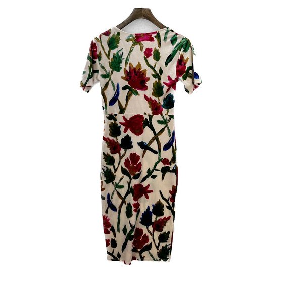 Zara Floral Velvet White Wrap Midi Dress Size S - Picture 3 of 3